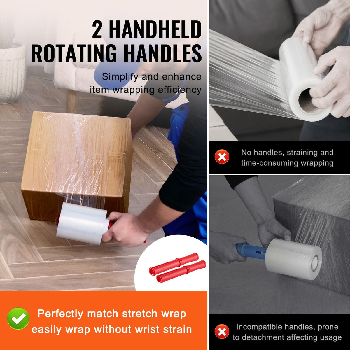 Stretch Film, 5 inches x 1000 feet, 4 Pack, 80 Gauge Industrial Strength Clear Durable Stretch Wrap Roll, Heavy Duty Shrink Film Stretch Wrap with Handles for Pallet Wrapping Shipping Moving