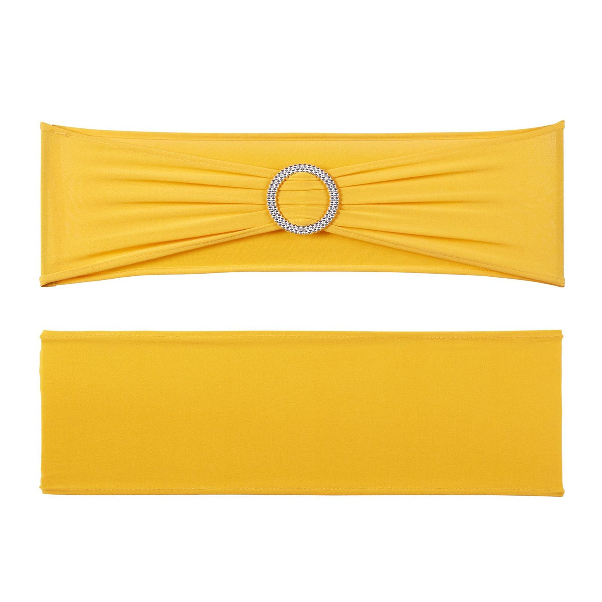 Stretch Spandex Chair Sashes, Chair Slipcover and Stretch Chair Sash with Round Buckle, Elastic Chair Bands, Fitting Wedding, Holiday, Banquet, Party Chair Decoration (100 PCS Golden Yellow)