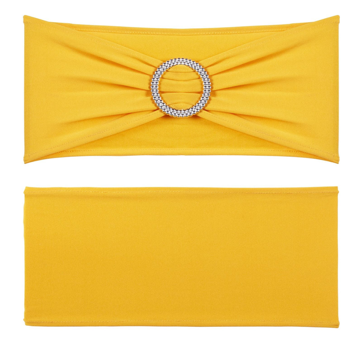 Stretch Spandex Chair Sashes, Chair Slipcover and Stretch Chair Sash with Round Buckle, Elastic Chair Bands, Fitting Wedding, Holiday, Banquet, Party Chair Decoration (100 PCS Golden Yellow)