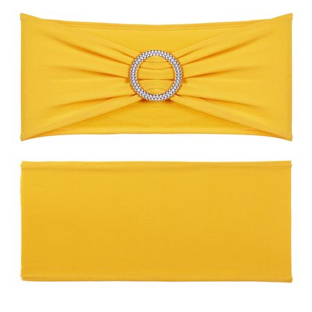 Stretch Spandex Chair Sashes, Chair Slipcover and Stretch Chair Sash with Round Buckle, Elastic Chair Bands, Fitting Wedding, Holiday, Banquet, Party Chair Decoration (100 PCS Golden Yellow)