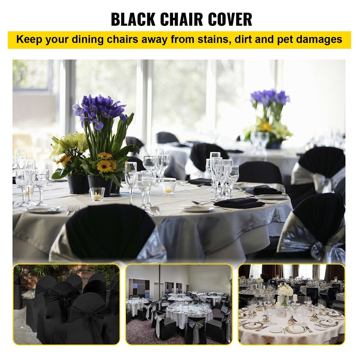 Stretch Spandex Folding Chair Covers, Universal Fitted Arched Front Cover, Removable Washable Protective Slipcovers, for Wedding, Holiday, Banquet, Party, Celebration, Dining (50PCS Black)