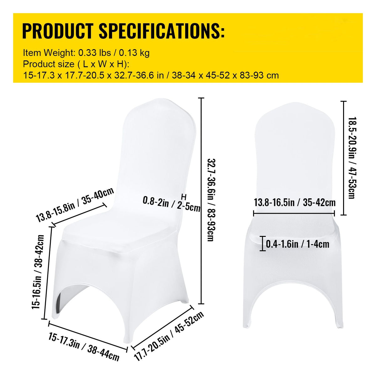 Stretch Spandex Folding Chair Covers, Universal Fitted Arched Front Cover, Removable Washable Protective Slipcovers, for Wedding, Holiday, Banquet, Party, Celebration, Dining (50PCS White)