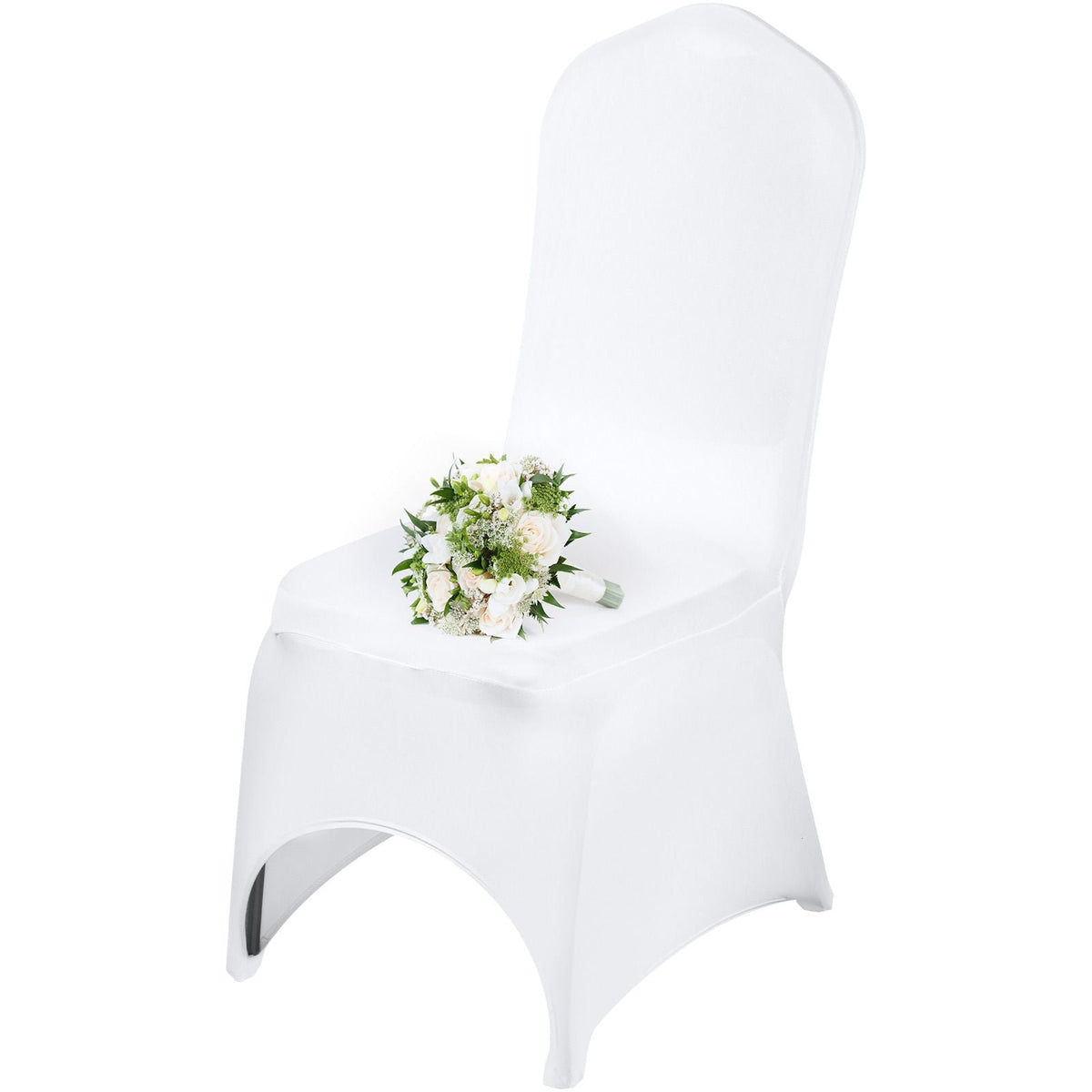 Stretch Spandex Folding Chair Covers, Universal Fitted Arched Front Cover, Removable Washable Protective Slipcovers, for Wedding, Holiday, Banquet, Party, Celebration, Dining (50PCS White)