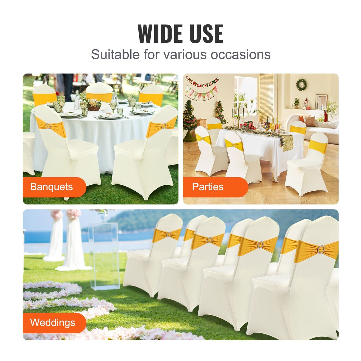 Stretch Spandex Folding Chair Covers, Universal Fitted Chair Cover, Removable Washable Protective Slipcovers, for Wedding, Holiday, Banquet, Party, Celebration, Dining (100PCS Beige)
