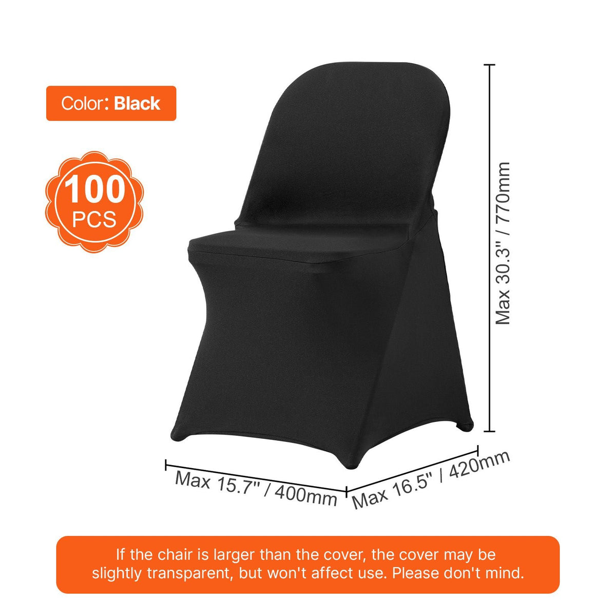 Stretch Spandex Folding Chair Covers, Universal Fitted Chair Cover, Removable Washable Protective Slipcovers, for Wedding, Holiday, Banquet, Party, Celebration, Dining (100PCS Black)