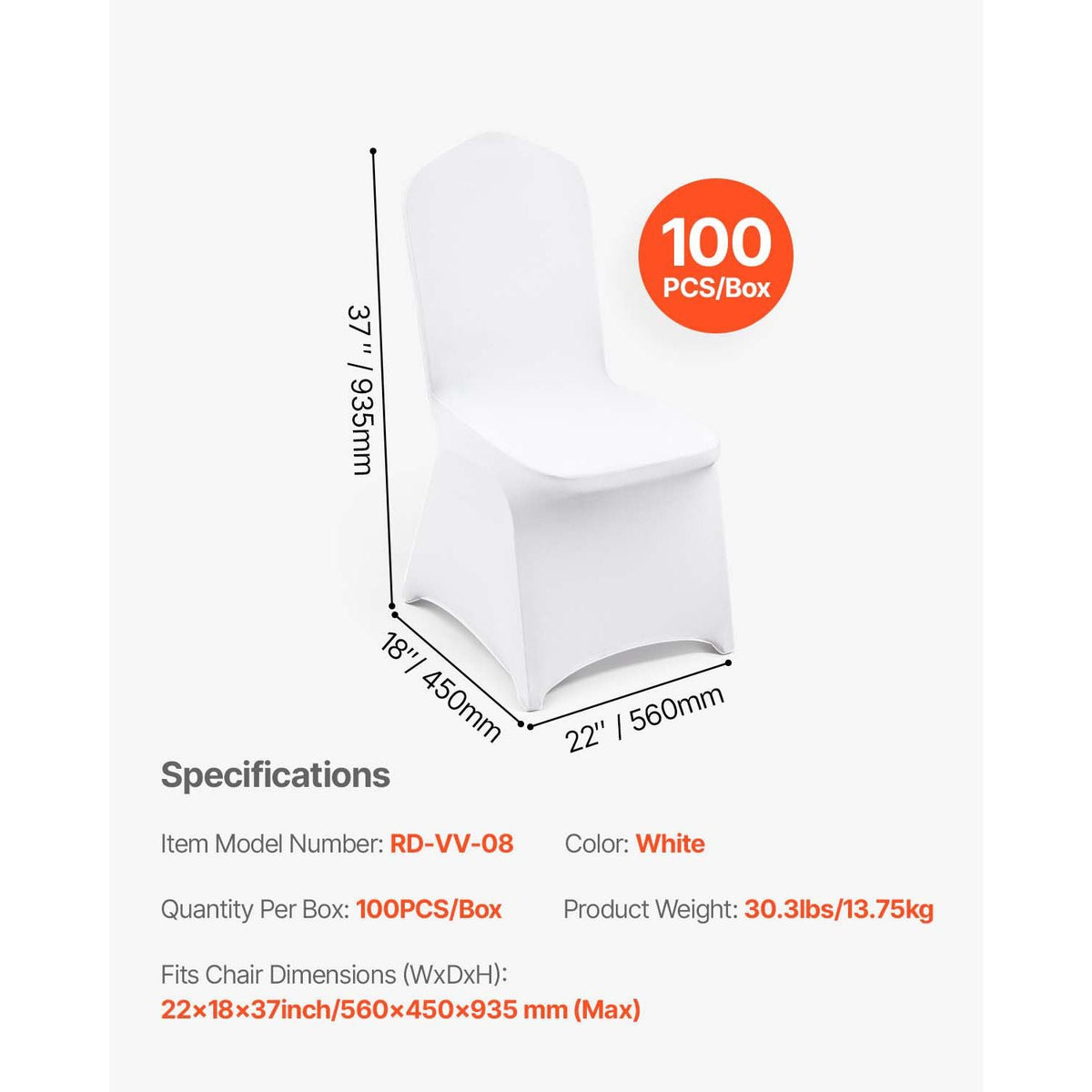 Stretch Spandex Folding Chair Covers, Universal Fitted Chair Cover, Removable Washable Protective Slipcovers, for Wedding, Holiday, Banquet, Party, Celebration, Dining (100PCS White)