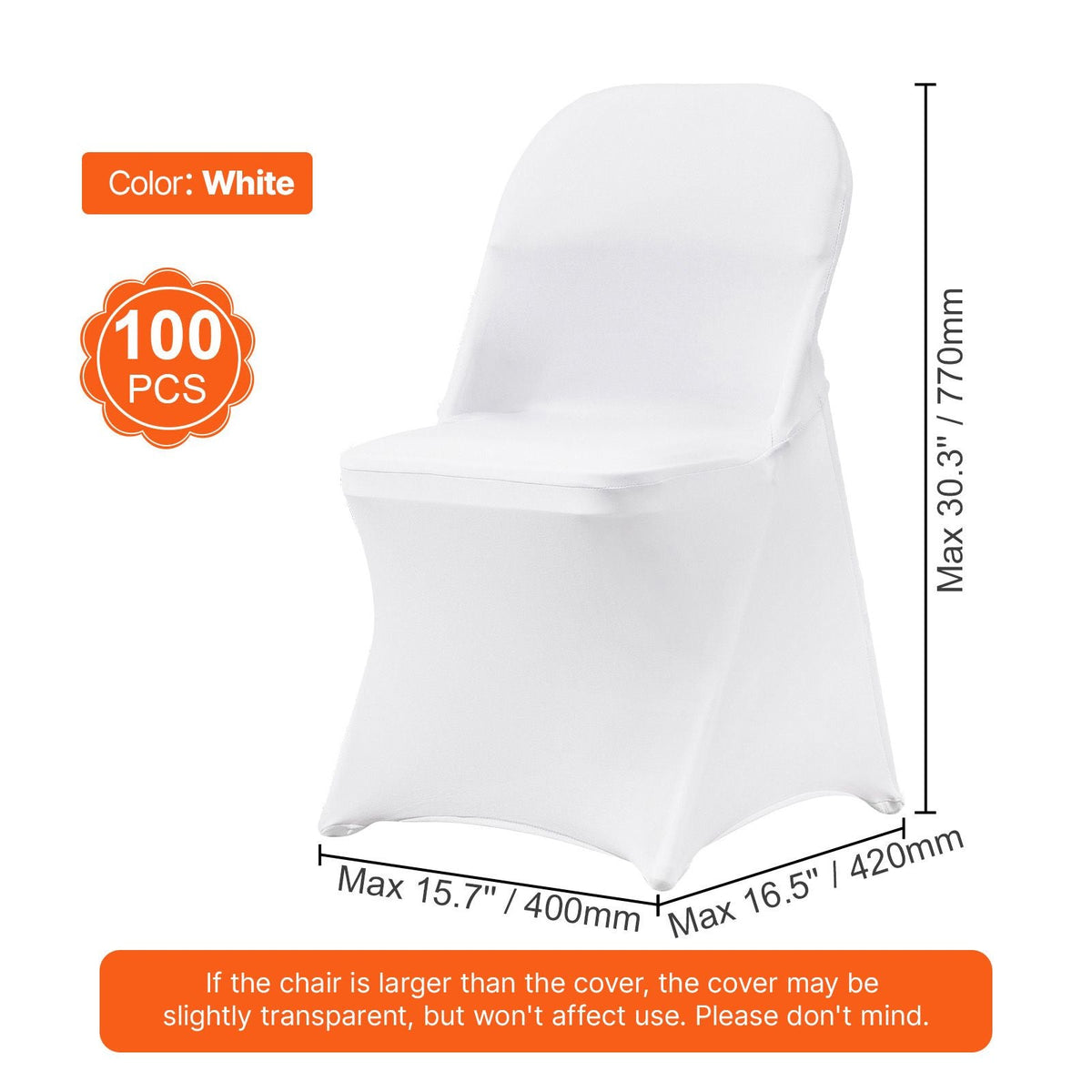 Stretch Spandex Folding Chair Covers, Universal Fitted Chair Cover, Removable Washable Protective Slipcovers, for Wedding, Holiday, Banquet, Party, Celebration, Dining (100PCS White)