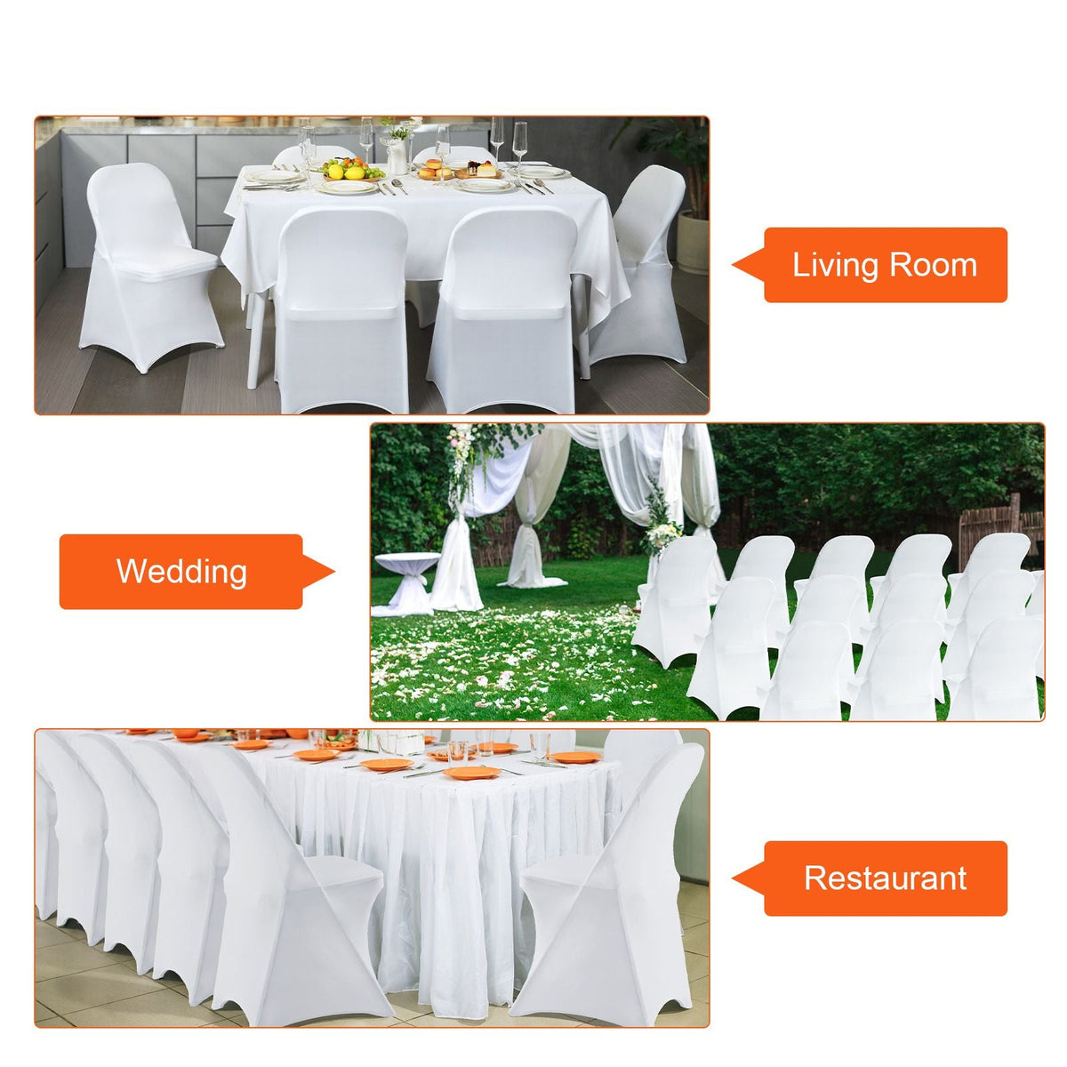 Stretch Spandex Folding Chair Covers, Universal Fitted Chair Cover, Removable Washable Protective Slipcovers, for Wedding, Holiday, Banquet, Party, Celebration, Dining (12PCS White)