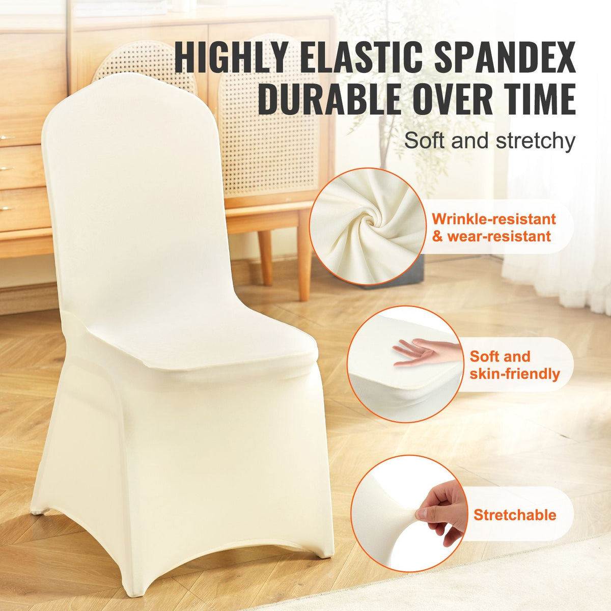 Stretch Spandex Folding Chair Covers, Universal Fitted Chair Cover, Removable Washable Protective Slipcovers, for Wedding, Holiday, Banquet, Party, Celebration, Dining (30PCS Beige)