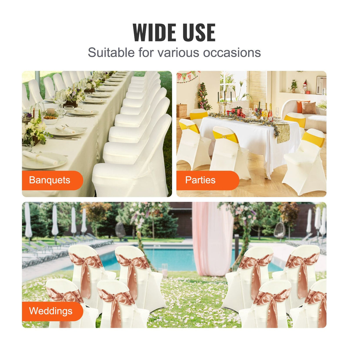 Stretch Spandex Folding Chair Covers, Universal Fitted Chair Cover, Removable Washable Protective Slipcovers, for Wedding, Holiday, Banquet, Party, Celebration, Dining (50PCS Ivory White)