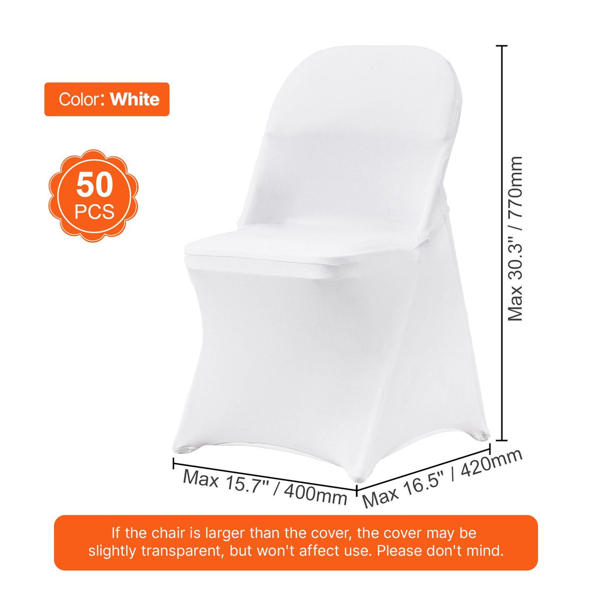 Stretch Spandex Folding Chair Covers, Universal Fitted Chair Cover, Removable Washable Protective Slipcovers, for Wedding, Holiday, Banquet, Party, Celebration, Dining (50PCS White)