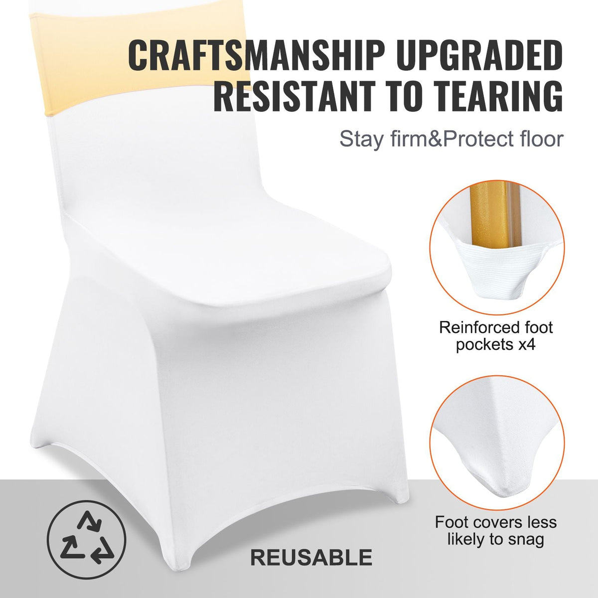 Stretch Spandex Folding Chair Covers, Universal Fitted Chair Cover with Chair Sashes, Removable Washable Protective Slipcovers, for Wedding, Holiday, Banquet, Party, Dining (30 Set Gold & White)