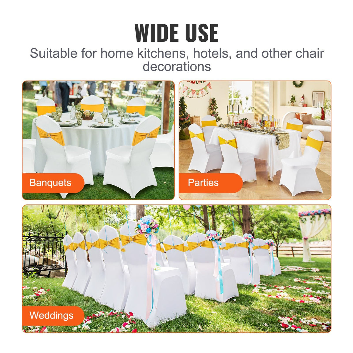 Stretch Spandex Folding Chair Covers, Universal Fitted Chair Cover with Chair Sashes, Removable Washable Protective Slipcovers, for Wedding, Holiday, Banquet, Party, Dining (30 Set Gold & White)