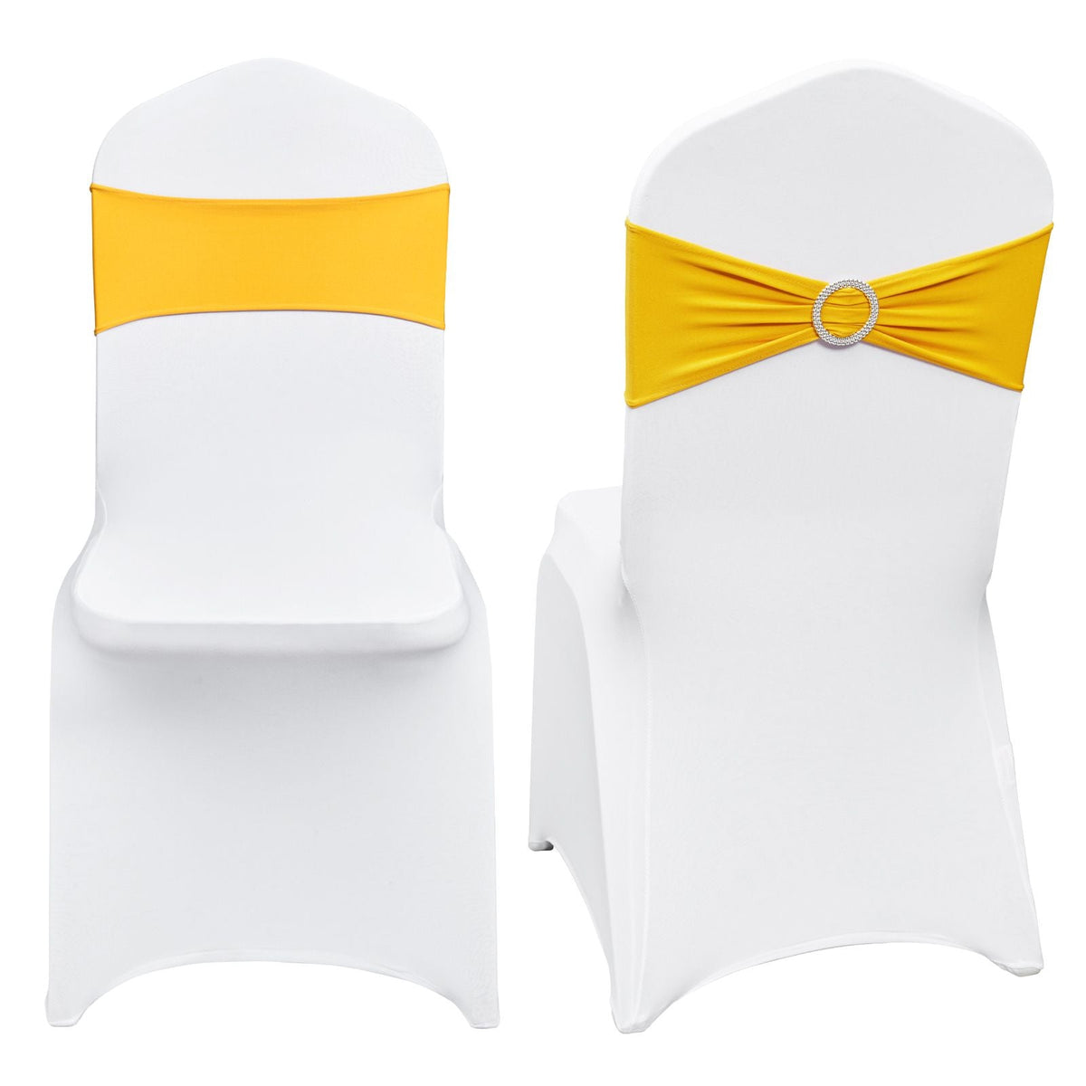 Stretch Spandex Folding Chair Covers, Universal Fitted Chair Cover with Chair Sashes, Removable Washable Protective Slipcovers, for Wedding, Holiday, Banquet, Party, Dining (50 Set Gold & White)