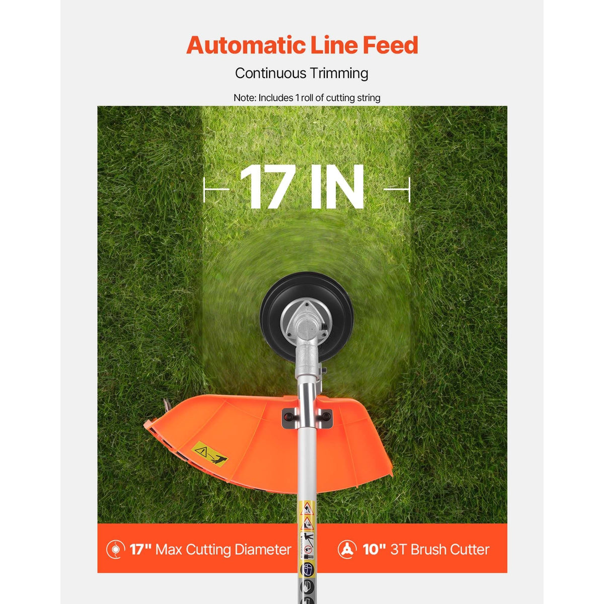 String Trimmer, 26cc 2 in 1 Weed Wacker Gas Powered, 17" Cordless Grass Trimmer with 10" Brush Cutter, Shoulder Strap & 3T Blade, 2-Stroke Heavy-Duty Gas Weed Wacker for Quick Grass Cleaning