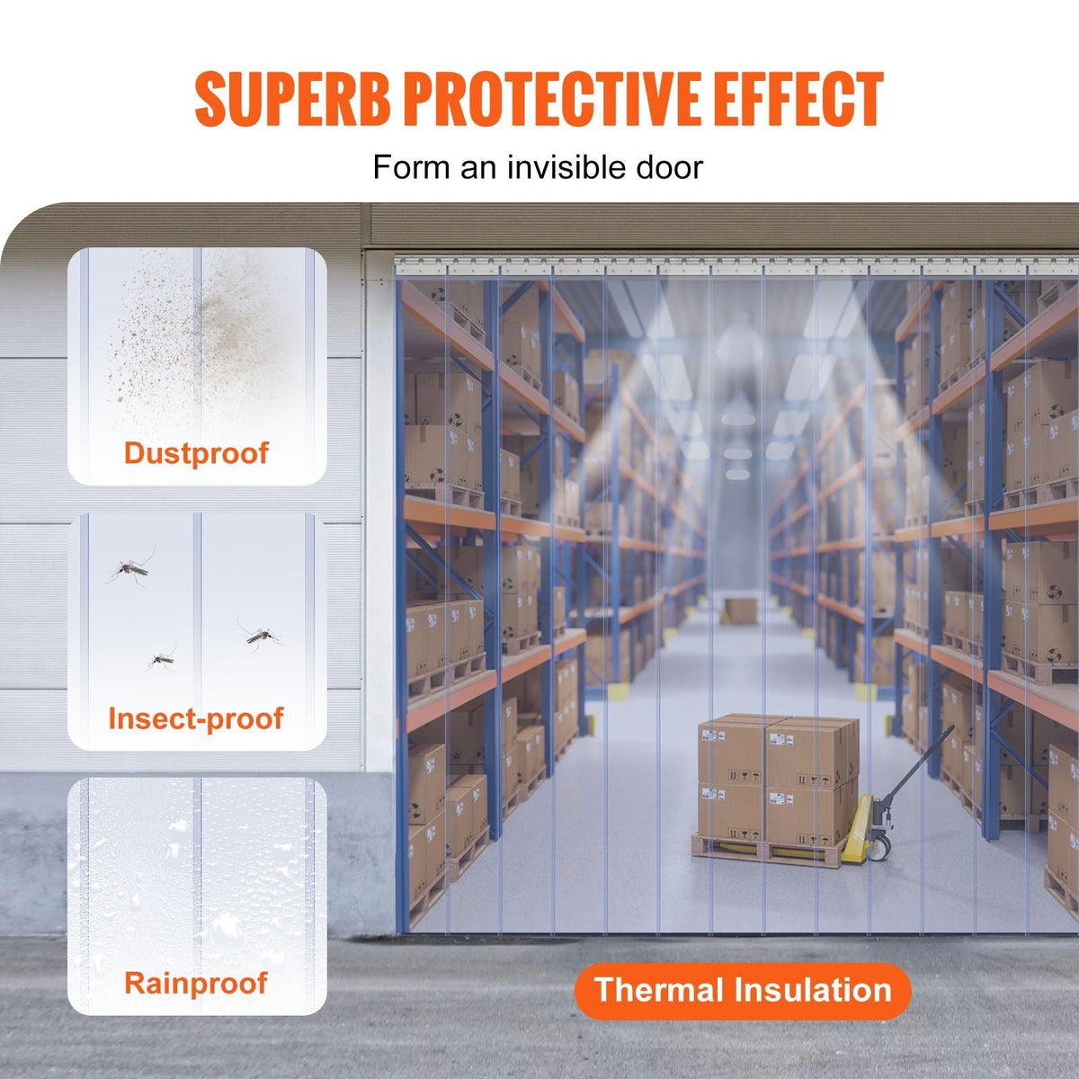 Strip Curtain 16PCS, 96" Height, 96" Width, 0.08" Thickness, Clear Smooth Plastic Door Strips with 50% Overlap, PVC Strip Door Curtain Freezer Curtain for Warehouses, Walk in Freezers, Coolers