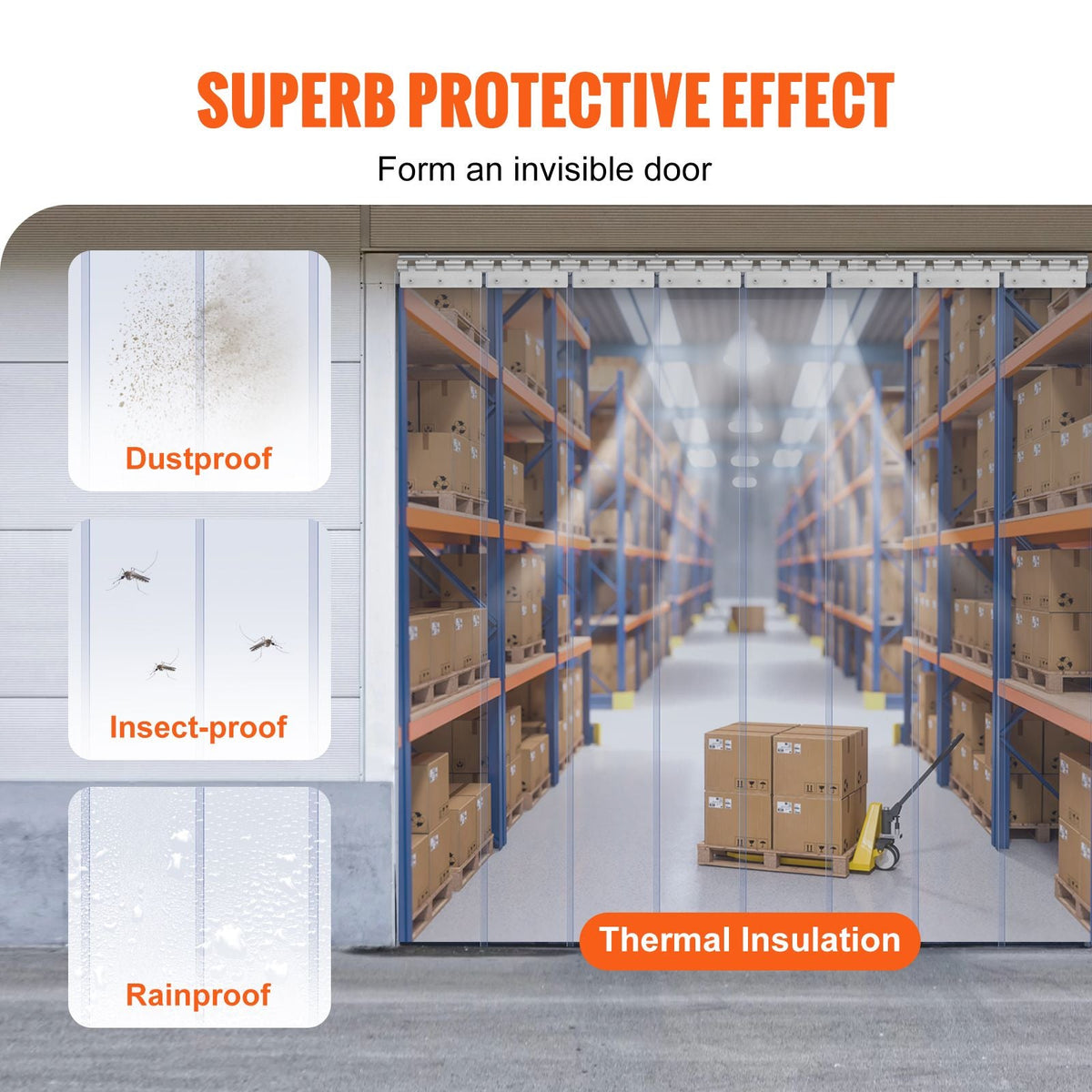Strip Curtain, 96" Height x 48" Width, 0.08" Thickness, 8PCS Clear PVC Strip Door Curtain, Freezer Curtain, Plastic Door Strips for Walk in Freezers, Coolers & Warehouse Doors, with 50% Overlap