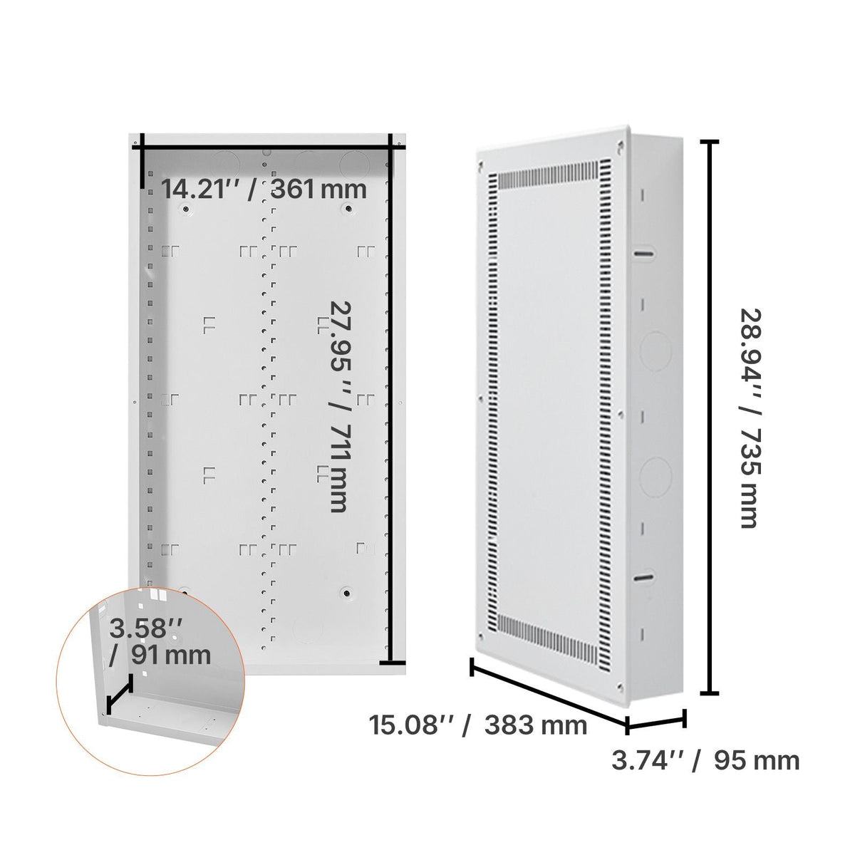 Structured Media Enclosure, 28-Inch, Recessed in-Wall Media Box with Cover, Wall-Mount Cable Management Box Kit, Structured Wiring Multi-Media Cabinet, Cold-Rolled Steel, for TV Home Theater