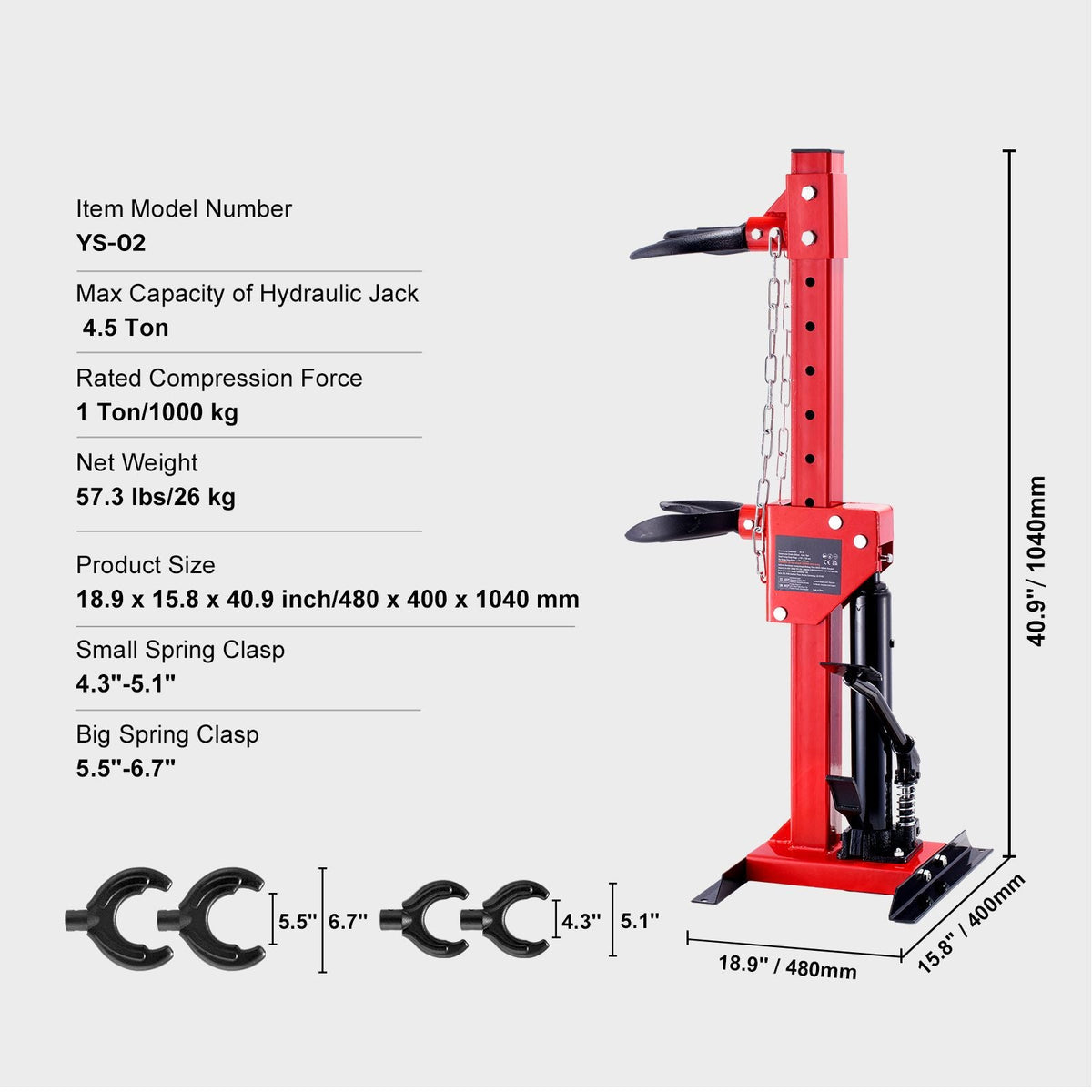Strut Spring Compressor, 4.5 Ton/9920 LBS Hydraulic Jack Capacity, 1 Ton Rated Compression Force, Auto Strut Coil Spring Compressor Tool, Hydraulic Spring Compressor for Strut Spring Removing