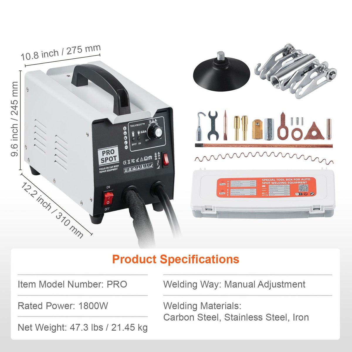 Stud Welder Dent Repair Kit, 110V Auto Body Spot Welding Dent Puller Machine with 7 Welding Modes & Adjustable Power, 1.8KW Spot Welder Dent Removal Tool for Car, Truck Dent Repair