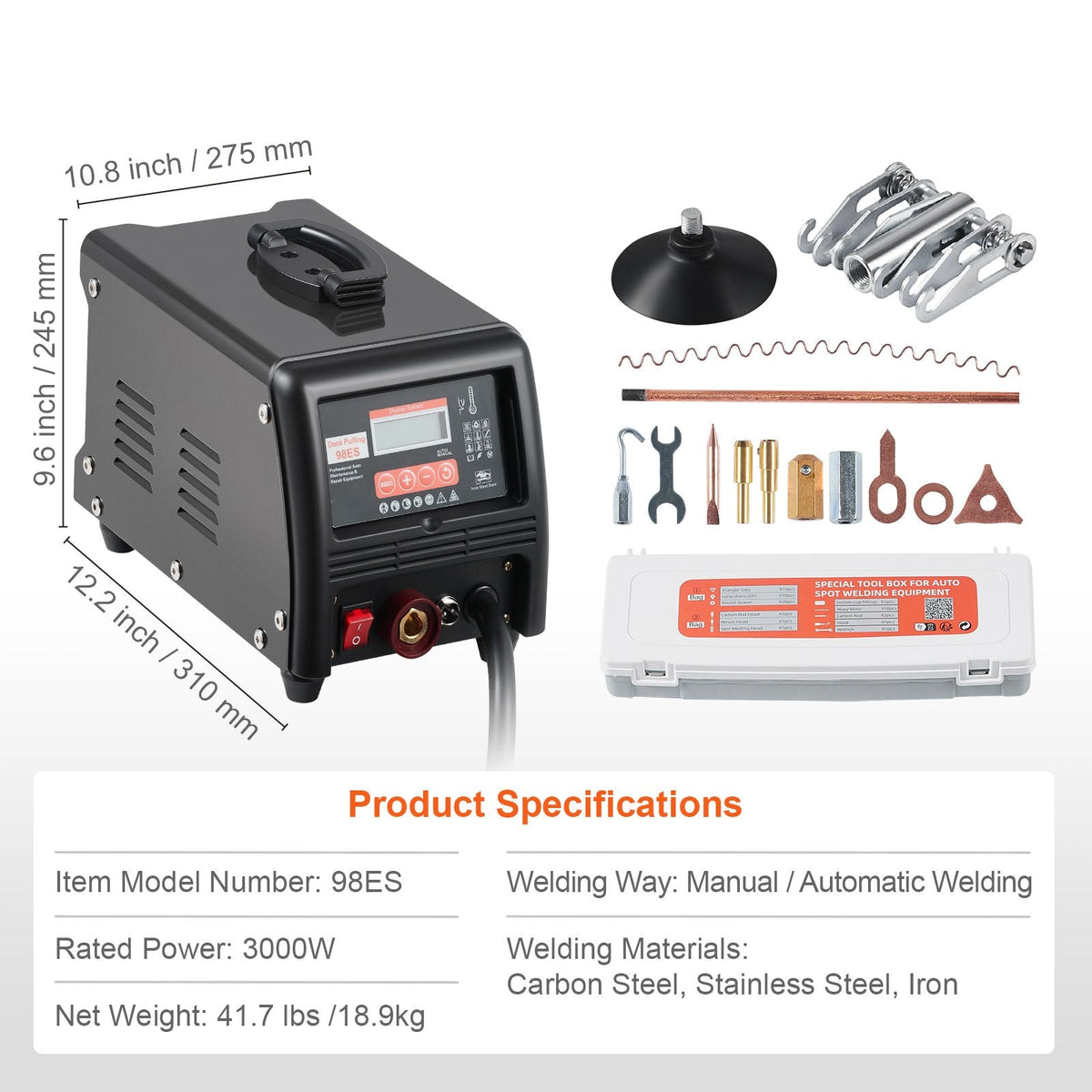 Stud Welder Dent Repair Kit, 3KW Spot Welder Dent Puller with Auto/Manual Welding & 9 Versatile Modes, 110V Auto Body Spot Welding Dent Puller Machine for Car, Truck Dent Repair