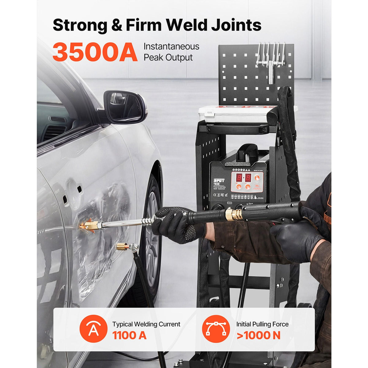 Stud Welder Dent Repair Kit & Welding Cart, 3KW Spot Welder with 2 Welding Guns and 7 Modes, 110V Auto Body Spot Welding Dent Repair Machine for Steel Panel Repair