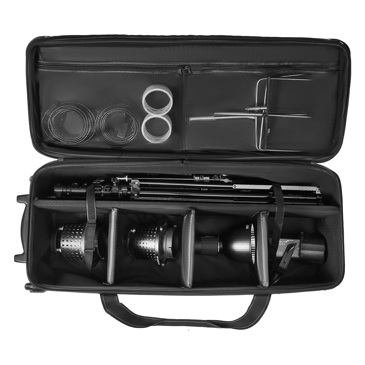 Studio Equipment Trolley Case, 35.83 x 11.81 x 14 in / 91 x 30 x 35.5 cm, Rolling Camera Bag, Carrying Bag with Wheels Straps Padded Compartment Handle, for Light Stands, Tripods, Telescopes