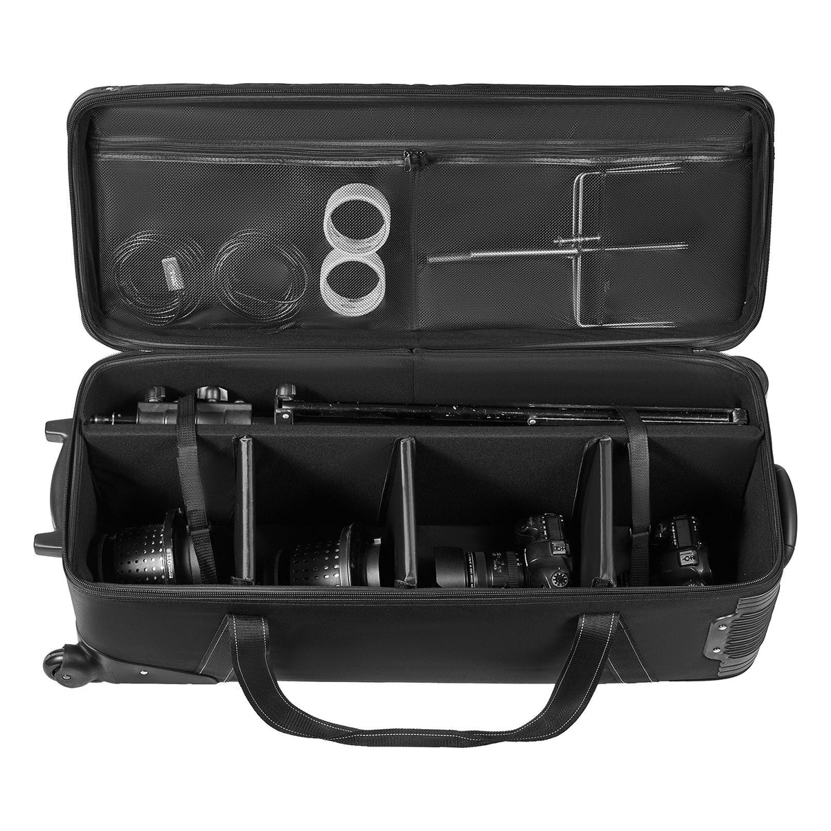 Studio Equipment Trolley Case, 35.83 x 11.81 x 14 in / 91 x 30 x 35.5 cm, Rolling Camera Bag, Carrying Bag with Wheels Straps Padded Compartment Handle, for Light Stands, Tripods, Telescopes