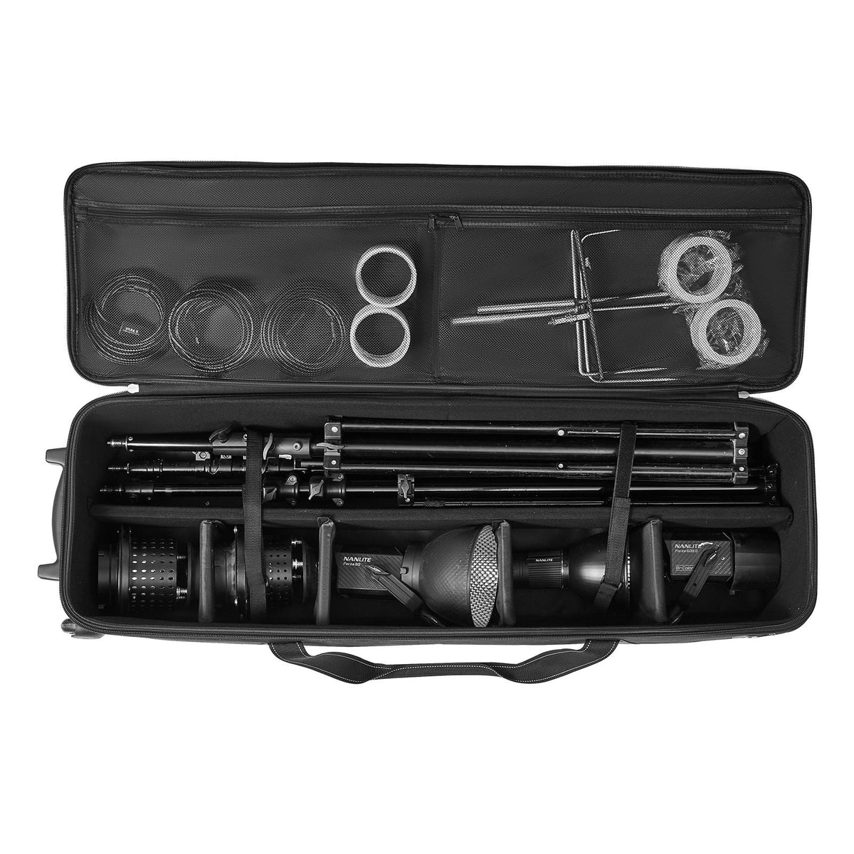 Studio Equipment Trolley Case, 39.37 x 14.96 x 12.60 in / 100 x 38 x 32 cm, Rolling Camera Bag, Carrying Bag with Wheels Straps Padded Compartment Handle, for Light Stands, Tripods, Telescopes