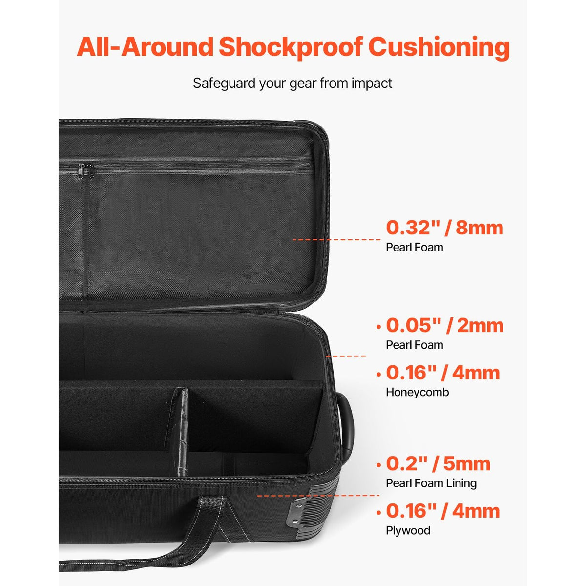 Studio Equipment Trolley Case, 39.37 x 14.96 x 12.60 in / 100 x 38 x 32 cm, Rolling Camera Bag, Carrying Bag with Wheels Straps Padded Compartment Handle, for Light Stands, Tripods, Telescopes