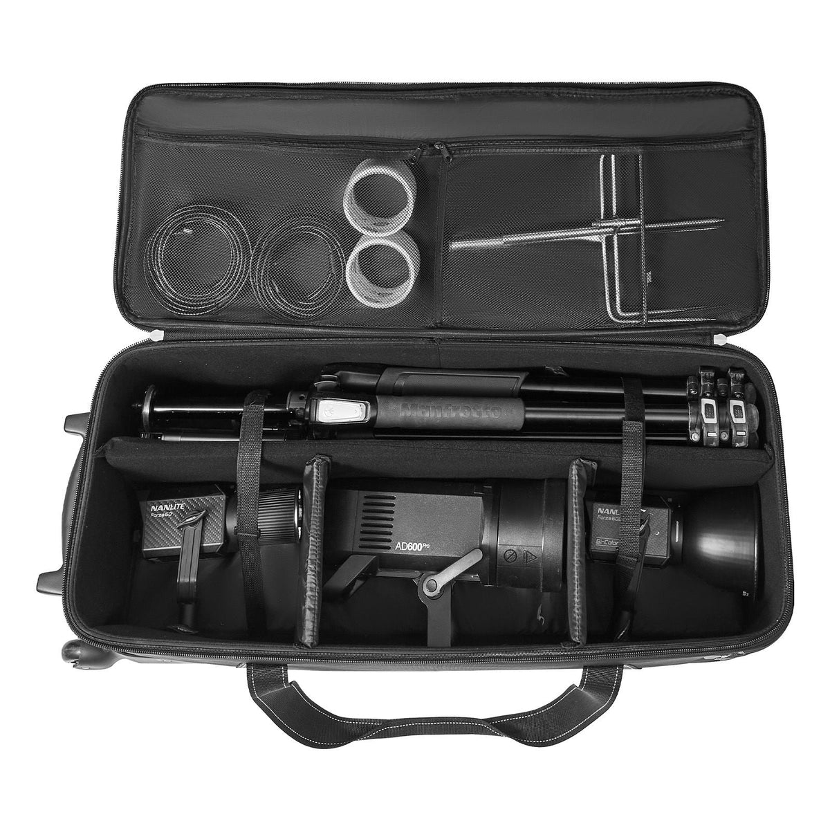 Studio Equipment Trolley Case, 46.46 x 14.57 x 11.81 in / 118 x 37 x 30 cm, Rolling Camera Bag, Carrying Bag with Wheels Straps Padded Compartment Handle, for Light Stands, Tripods, Telescopes