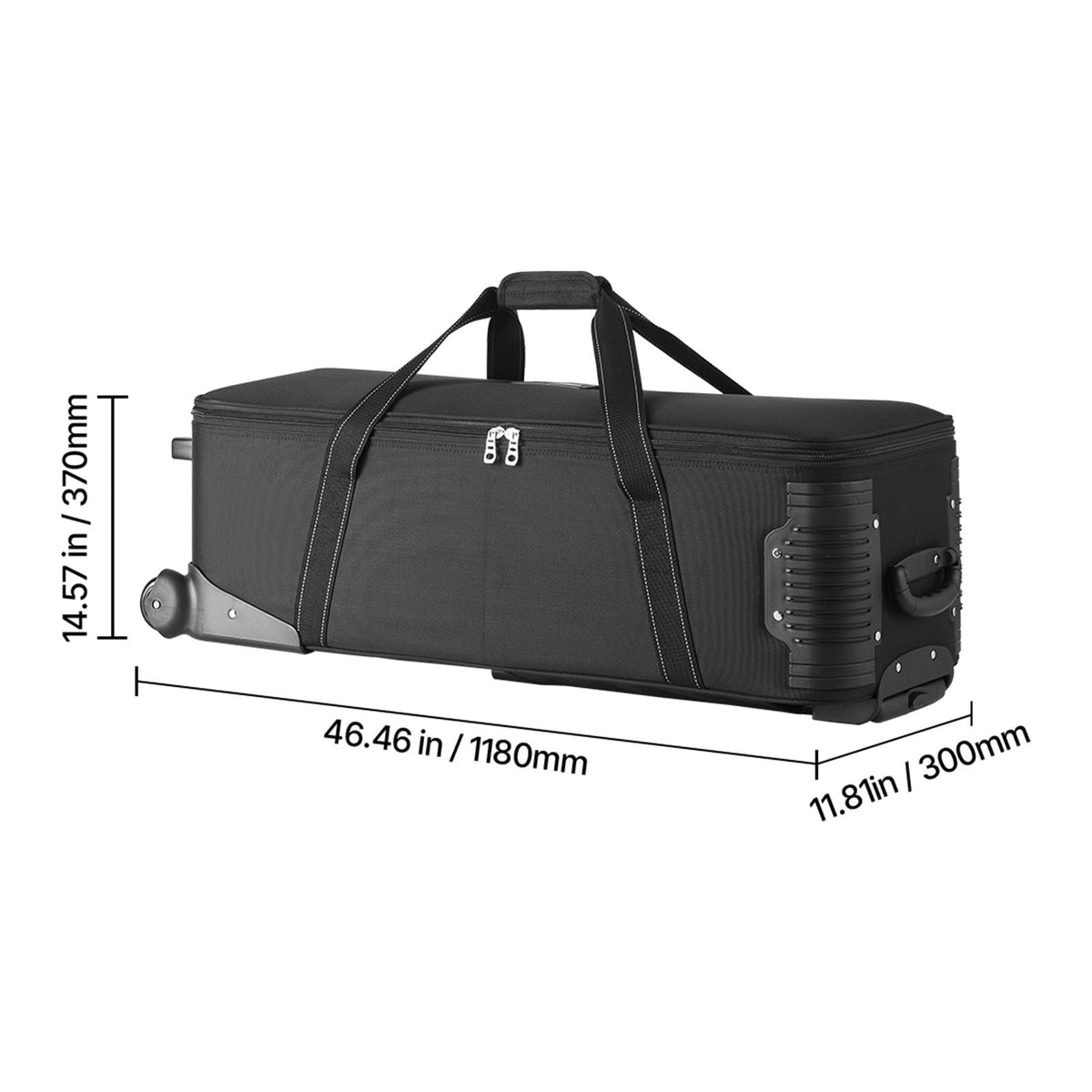 Studio Equipment Trolley Case, 46.46 x 14.57 x 11.81 in / 118 x 37 x 30 cm, Rolling Camera Bag, Carrying Bag with Wheels Straps Padded Compartment Handle, for Light Stands, Tripods, Telescopes