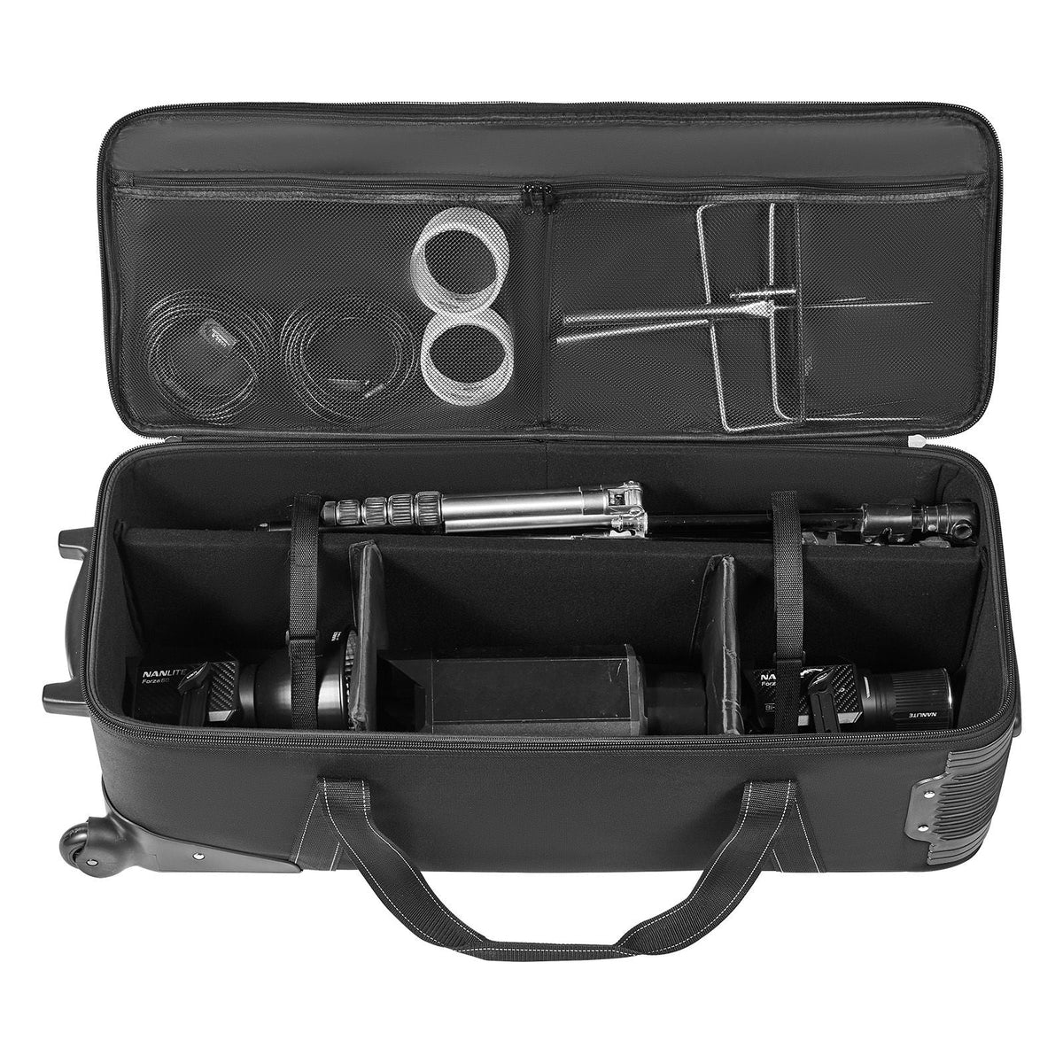 Studio Equipment Trolley Case, 46.46 x 14.57 x 11.81 in / 118 x 37 x 30 cm, Rolling Camera Bag, Carrying Bag with Wheels Straps Padded Compartment Handle, for Light Stands, Tripods, Telescopes