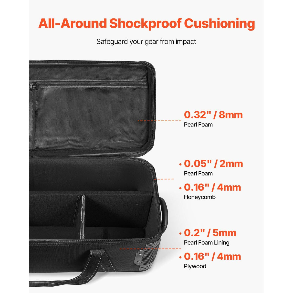 Studio Equipment Trolley Case, 51.57 x 14.37 x 14.96 in / 131 x 36.5 x 38 cm, Rolling Camera Bag, Carrying Bag with Wheels Straps Padded Compartment Handle, for Light Stands, Tripods, Telescopes