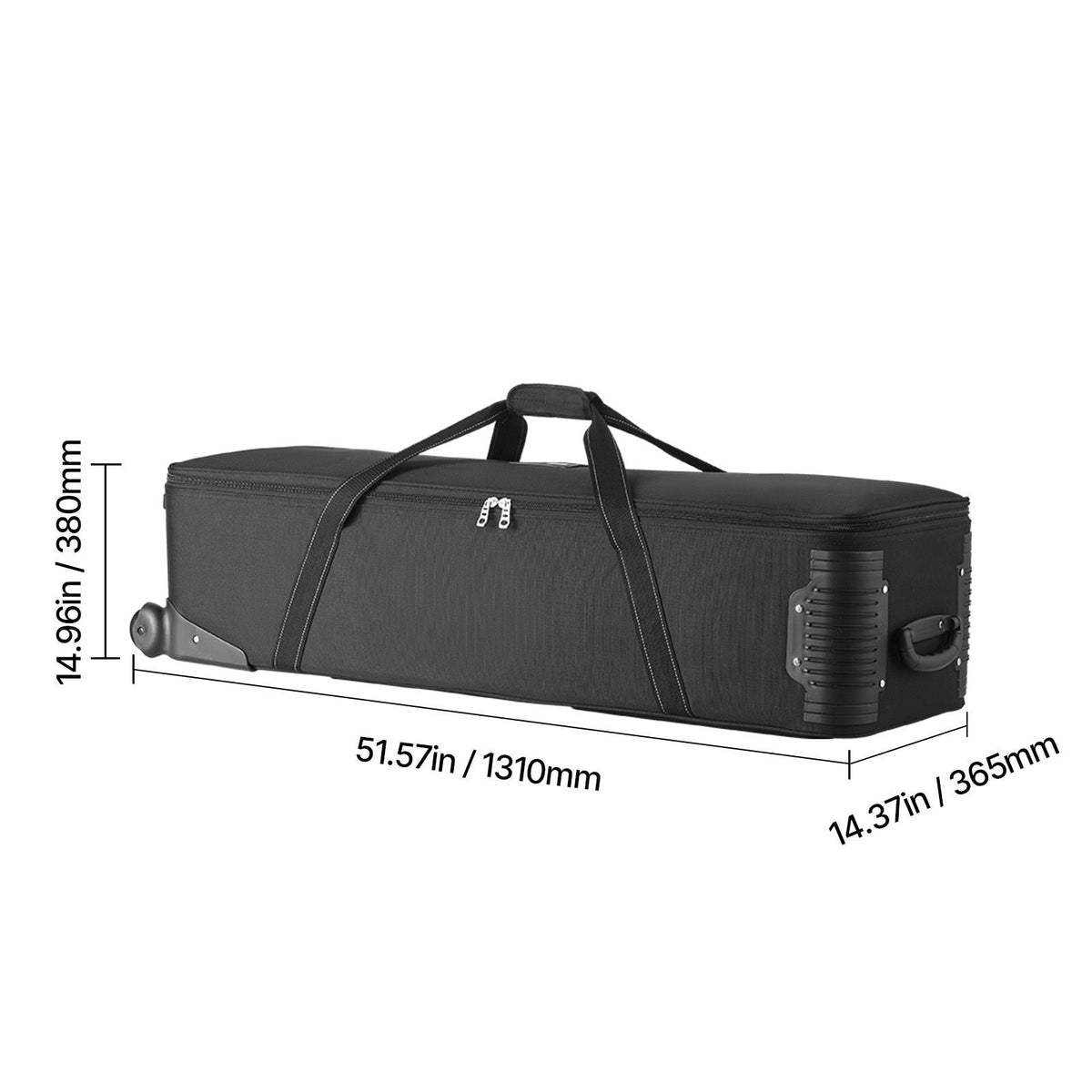 Studio Equipment Trolley Case, 51.57 x 14.37 x 14.96 in / 131 x 36.5 x 38 cm, Rolling Camera Bag, Carrying Bag with Wheels Straps Padded Compartment Handle, for Light Stands, Tripods, Telescopes