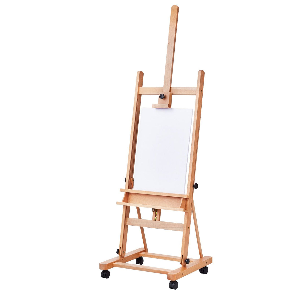 Studio H-Frame Easel, Holds Canvas Art up to 48", Beechwood Artists Easel for Painting with Wheels and Large Storage Tray, 33 lbs Load Capacity Studio Easel, Adjustable Art Painting Easel