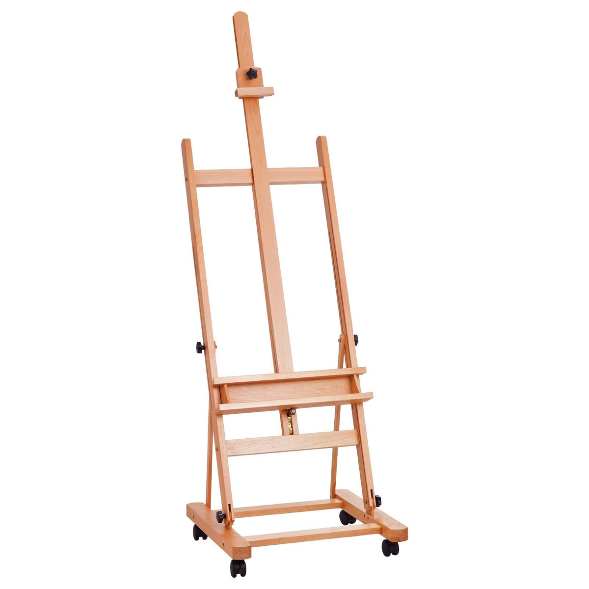 Studio H-Frame Easel, Holds Canvas Art up to 48", Beechwood Artists Easel for Painting with Wheels and Large Storage Tray, 33 lbs Load Capacity Studio Easel, Adjustable Art Painting Easel