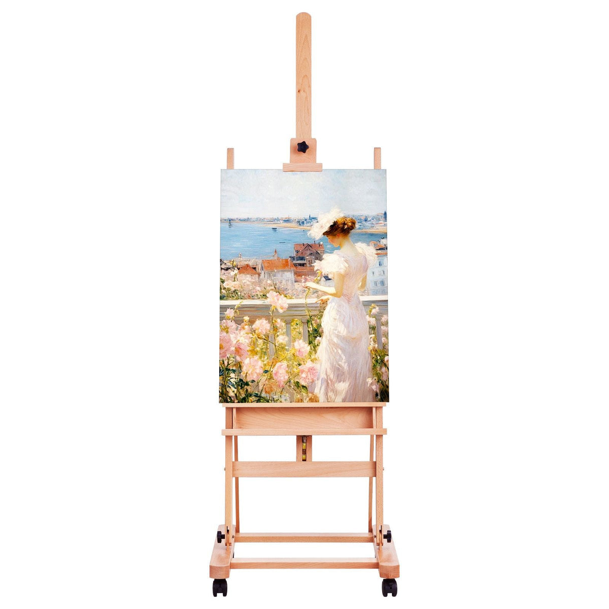 Studio H-Frame Easel, Holds Canvas Art up to 48", Beechwood Artists Easel for Painting with Wheels and Large Storage Tray, 33 lbs Load Capacity Studio Easel, Adjustable Art Painting Easel