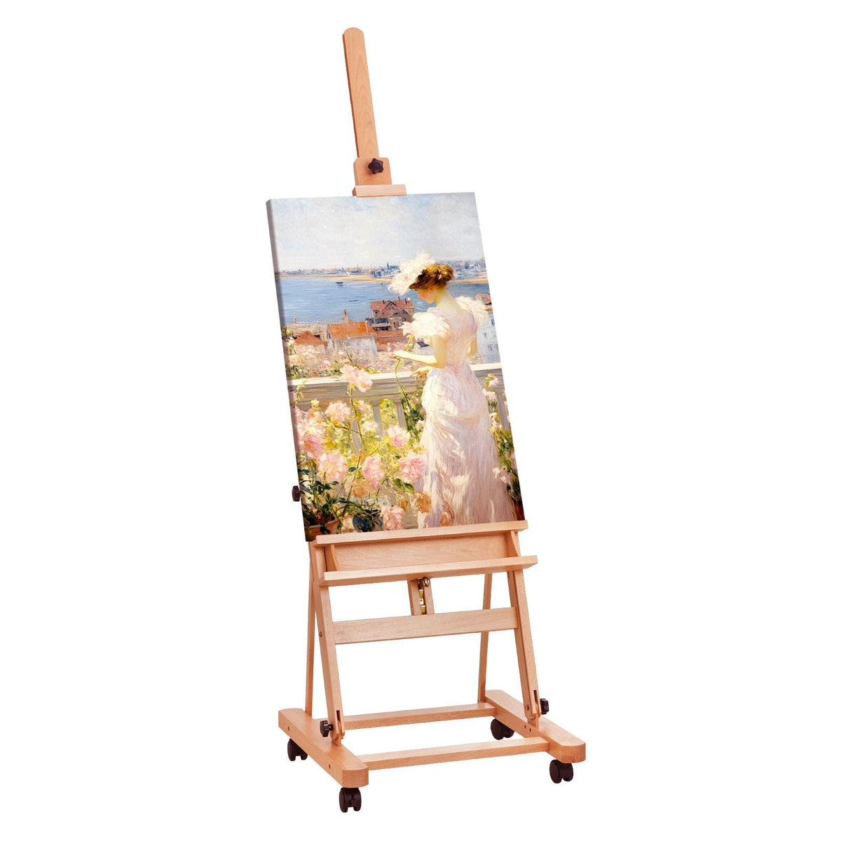 Studio H-Frame Easel, Holds Canvas Art up to 48", Beechwood Artists Easel for Painting with Wheels and Large Storage Tray, 33 lbs Load Capacity Studio Easel, Adjustable Art Painting Easel