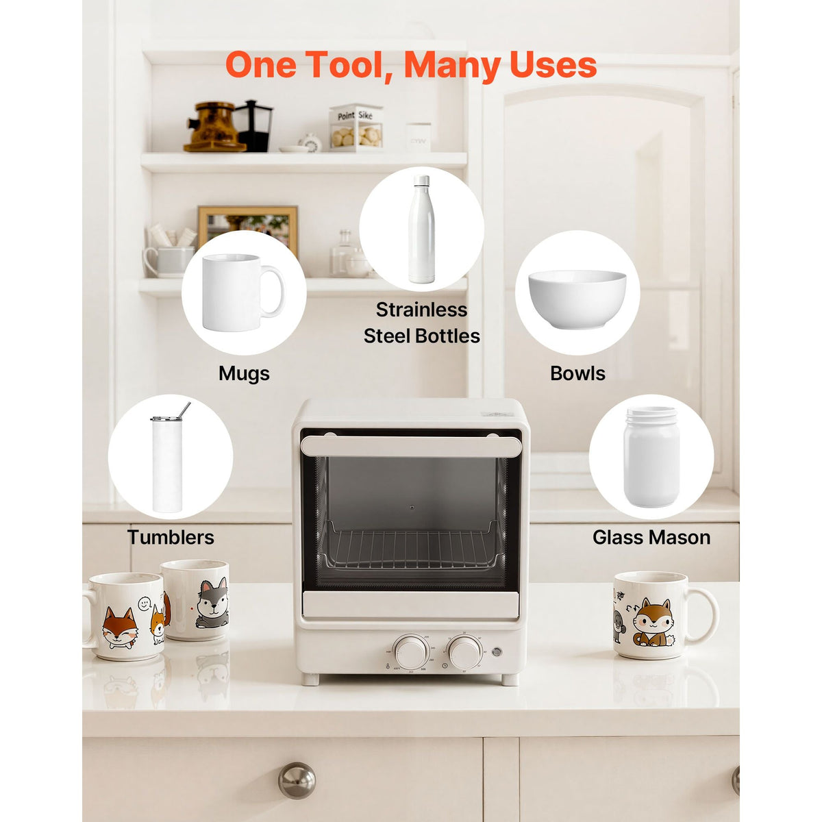 Sublimation Oven Machine, 13 Qt, Fits 20oz Tumblers, with 1 Heat Air Gun, 50 Shrink Films, 1 Tape and 2 Heat Gloves, Oven for Sublimation Blank Tumblers, Mugs, Bowls, Off-White