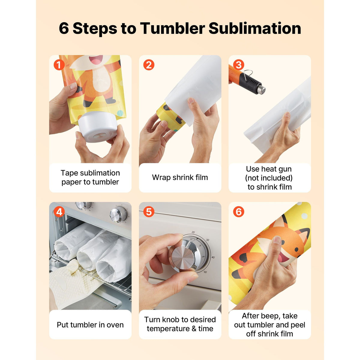 Sublimation Oven Machine, 26 Qt, Fits 40oz Tumblers, with 50 Shrink Films, 1 Tape and 2 Heat Gloves, 360° Turbo Convection for Sublimation Blank Tumblers, Mugs, Bowls, Off-White