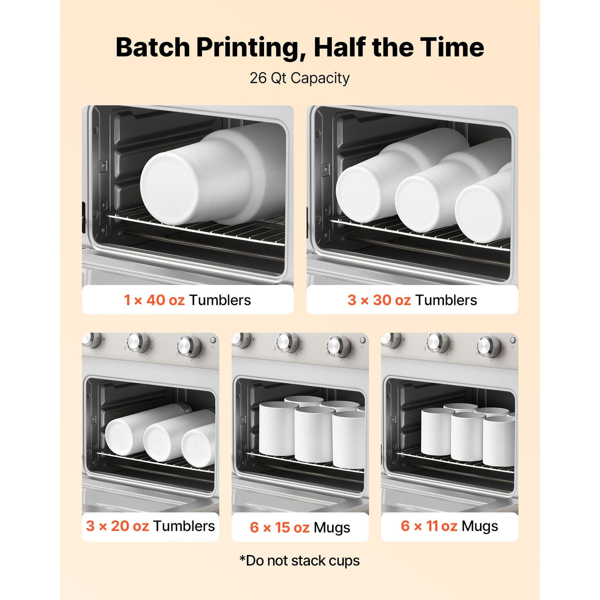 Sublimation Oven Machine, 26 Qt, Fits 40oz Tumblers, with 50 Shrink Films, 1 Tape and 2 Heat Gloves, 360° Turbo Convection for Sublimation Blank Tumblers, Mugs, Bowls, Off-White