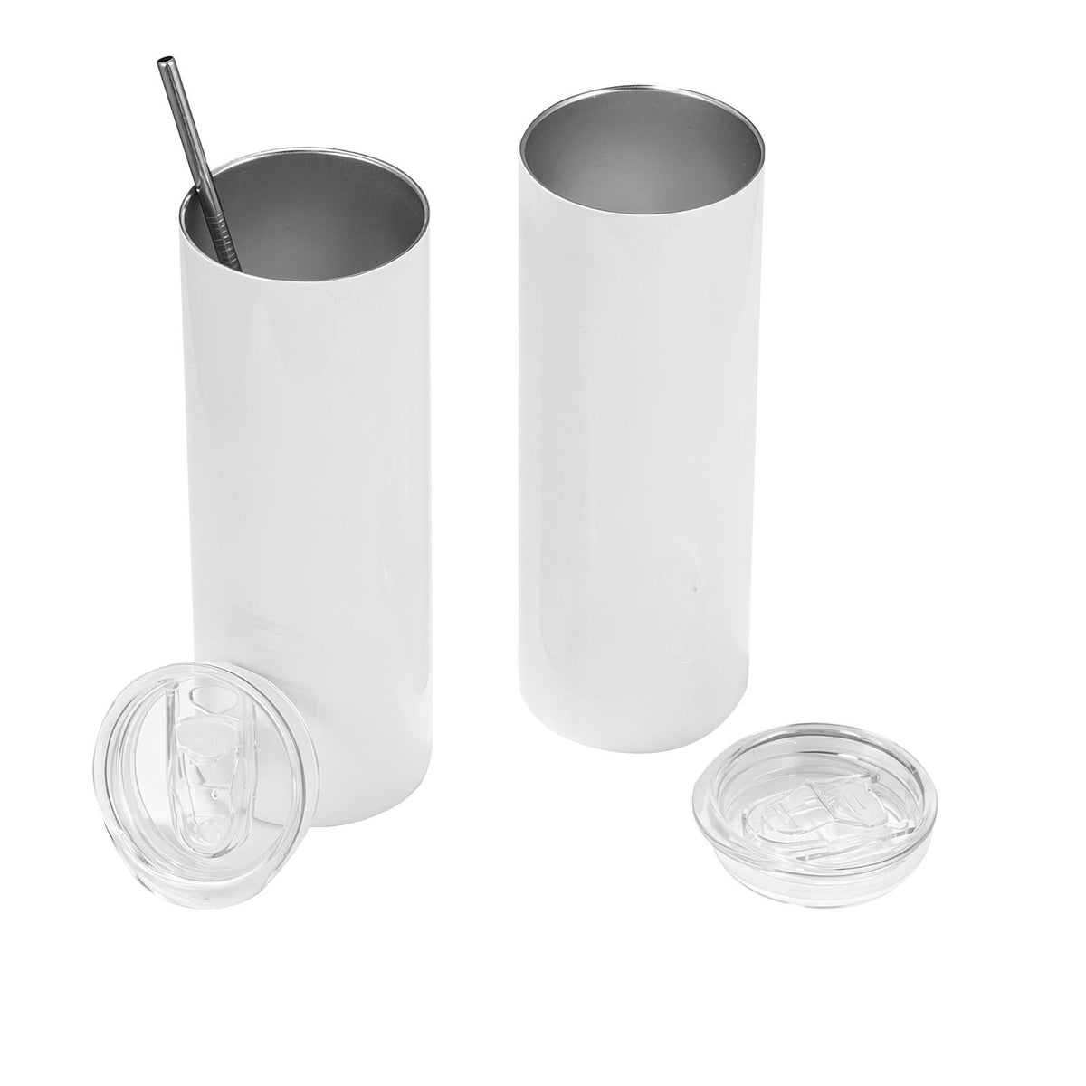 Sublimation Tumblers, 4 Pack, 20 oz Skinny Straight Tumblers Bulk, Stainless Steel Sublimation Cups with Lids and Straws, Double Wall Insulated Tumbler Blank, for DIY Personalized Customization