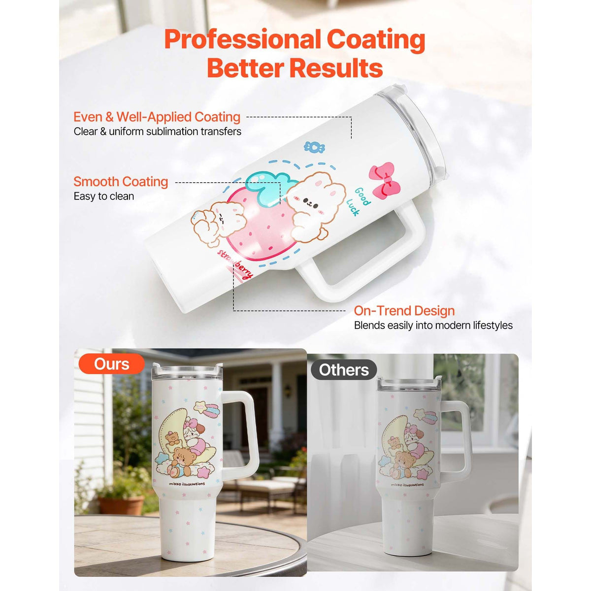 Sublimation Tumblers, 8 Pack, 40 oz Tumblers Bulk with Handle, Stainless Steel Sublimation Cups with Lids and Straws, Double Wall Insulated Tumbler Blank, for DIY Personalized Customization