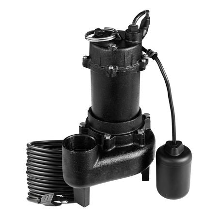 Submersible Sewage Pump, 1/2 HP, 4800 GPH Cast Iron Sewage/Effluent Pump with Automatic Tethered Float Switch, 2-Inch NPT Discharge, 120V, 20 ft Max Lift, for Basement, Septic Tank, Residential