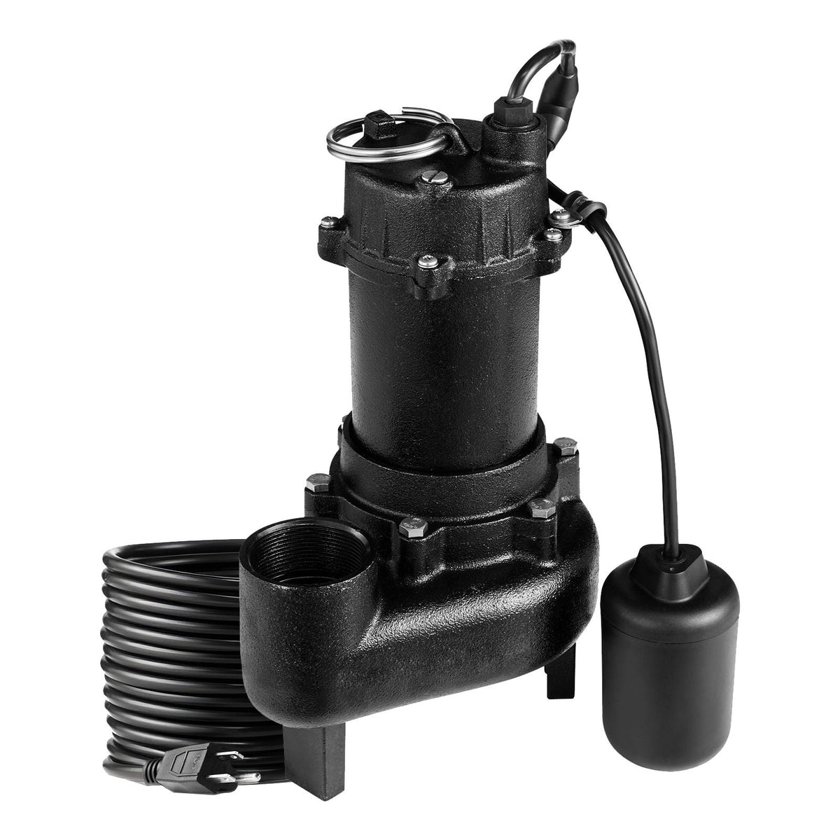 Submersible Sewage Pump, 1/2 HP, 6000 GPH Cast Iron Sewage/Effluent Pump with Automatic Tethered Float Switch, 2-Inch NPT Discharge, 120V, 25 ft Max Lift, for Basement, Septic Tank, Residential