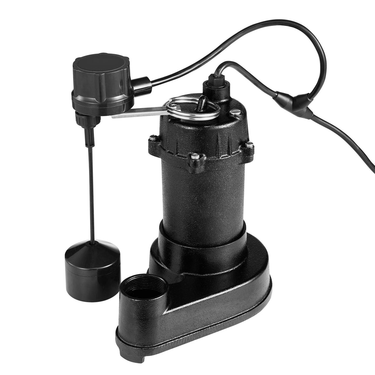 Submersible Sewage Pump, 1/3 HP, 3000 GPH Cast Iron Sewage/Effluent Pump with Automatic Float Switch, 1.5-Inch NPT Discharge, 120V, 25 ft Lift, for Basement, Septic Tank, Residential Sump Basin