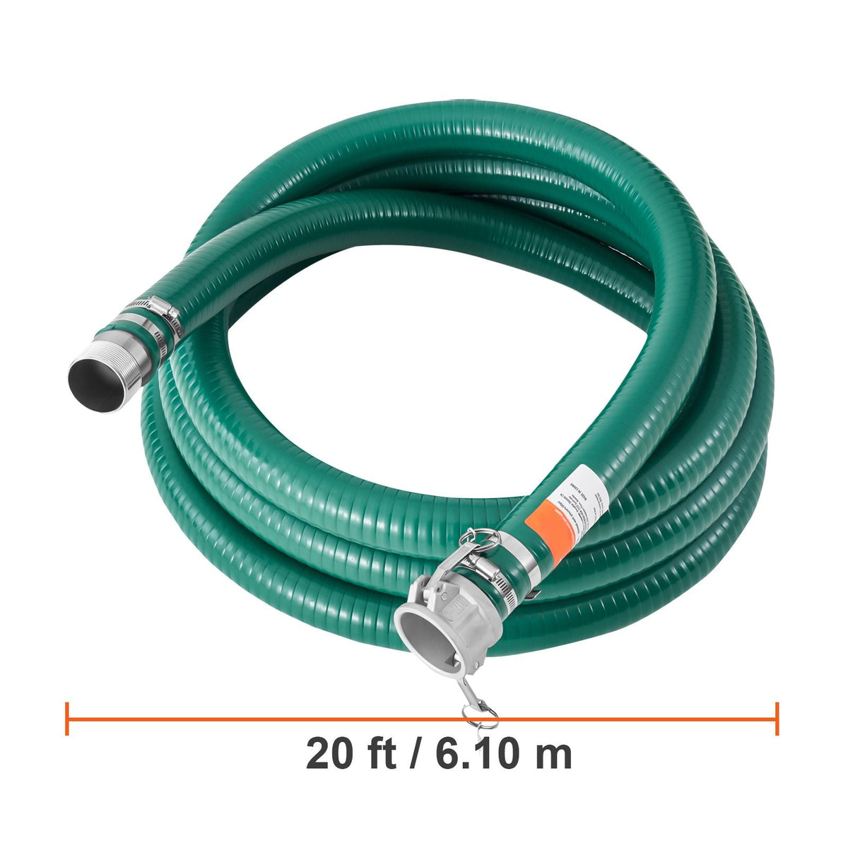 Suction Hose, 2 in x 20 ft, Green High Quality Hose, with Camlock Connectors, and Aluminum Fittings, Fit Various Pumps, for Sewage Treatment, Water Transportation and More Agricultural Purposes