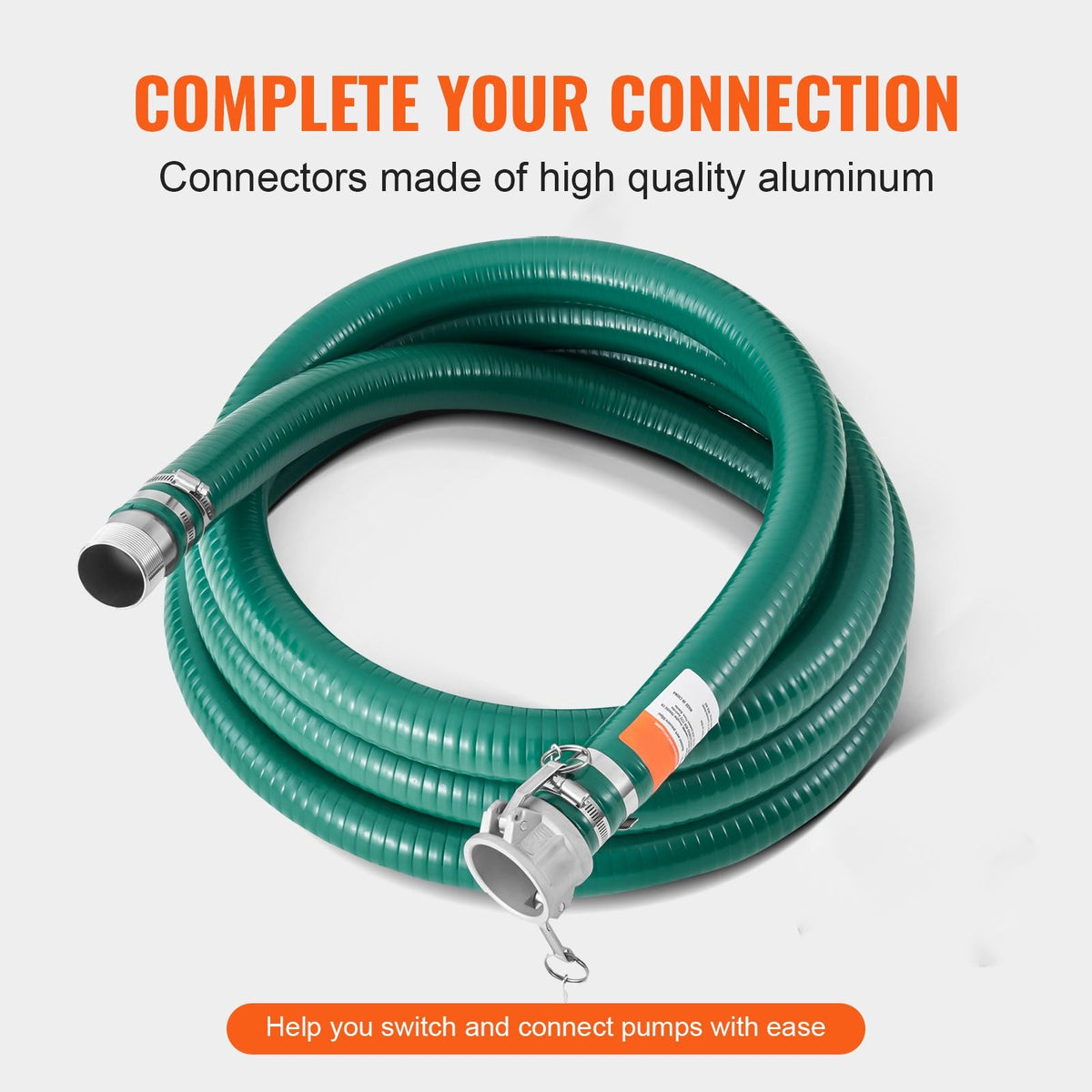Suction Hose, 2 in x 20 ft, Green High Quality Hose, with Camlock Connectors, and Aluminum Fittings, Fit Various Pumps, for Sewage Treatment, Water Transportation and More Agricultural Purposes