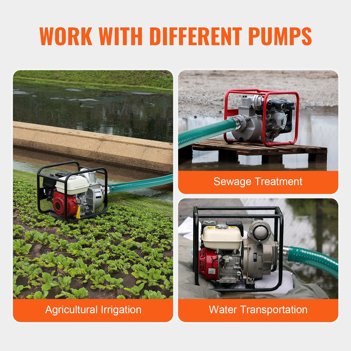 Suction Hose, 2 in x 20 ft, Green High Quality Hose, with Camlock Connectors, and Aluminum Fittings, Fit Various Pumps, for Sewage Treatment, Water Transportation and More Agricultural Purposes